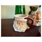 Santa Themed Ceramic Mugs and Pitcher Set with Green Glasses