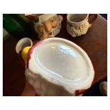 Santa Themed Ceramic Mugs and Pitcher Set with Green Glasses