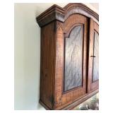 German Baroque burr walnut veneer secretaire bookcase, also known as a writing cabinet.  Possibly 18th Century