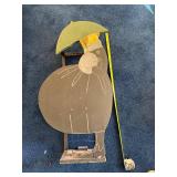 Vintage Wooden Cutout of Woman with Umbrella