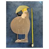 Vintage Wooden Cutout of Woman with Umbrella