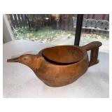 Vintage Hand Carved Wooden Bird Shaped Bowl with Handle