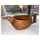 Vintage Hand Carved Wooden Bird Shaped Bowl with Handle
