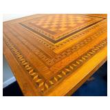 Vintage Wooden Folding Chess Table with Intricate Inlay Design