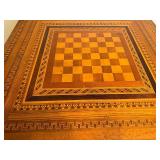Vintage Wooden Folding Chess Table with Intricate Inlay Design