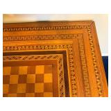 Vintage Wooden Folding Chess Table with Intricate Inlay Design