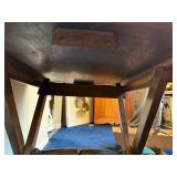 Vintage Wooden Folding Chess Table with Intricate Inlay Design