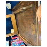 Vintage Wooden Folding Chess Table with Intricate Inlay Design