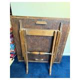 Vintage Wooden Folding Chess Table with Intricate Inlay Design