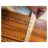 Vintage Wooden Folding Chess Table with Intricate Inlay Design