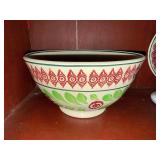 Decorative Antique Stick Spatter Sponge Bowl with Red Green Floral Design