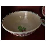 Decorative Antique Stick Spatter Sponge Bowl with Red Green Floral Design