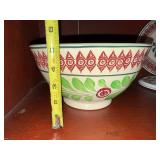 Decorative Antique Stick Spatter Sponge Bowl with Red Green Floral Design