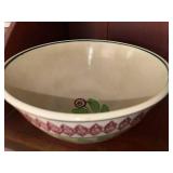 Decorative Antique Stick Spatter Sponge Bowl with Red Green Floral Design