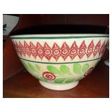 Decorative Antique Stick Spatter Sponge Bowl with Red Green Floral Design