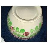 Decorative Antique Stick Spatter Sponge Bowl with Red Green Floral Design