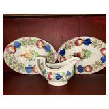 Vintage Villeroy & Boch Floral Stick Spatter Serving Set - 2 Plates & Gravy Boat