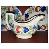 Vintage Villeroy & Boch Floral Stick Spatter Serving Set - 2 Plates & Gravy Boat