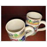 Set of 2 Antique C 1900 ~ Stick Spatter Rabbitware Rabbit Mugs