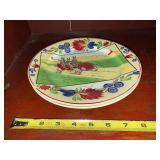 Pair of Antique Stick Spatter Spongeware Rabbitware Rabbit Plate ~ Jalopy Car c 1900