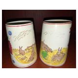 Set of 2 Antique C 1900 ~ Stick Spatter Rabbitware Rabbit Mugs