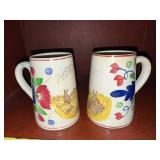 Set of 2 Antique C 1900 ~ Stick Spatter Rabbitware Rabbit Mugs
