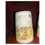 Set of 2 Antique C 1900 ~ Stick Spatter Rabbitware Rabbit Mugs