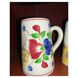 Set of 2 Antique C 1900 ~ Stick Spatter Rabbitware Rabbit Mugs