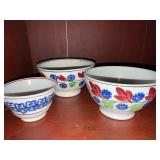 Set of 3 Vintage Stick Spatter Floral Ceramic Bowls Made in England