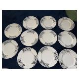 Set of 10 White Lattice Ceramic Plates, 10-Inch Diameter