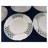 Set of 10 White Lattice Ceramic Plates, 10-Inch Diameter