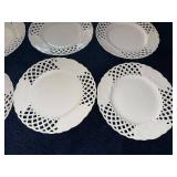Set of 10 White Lattice Ceramic Plates, 10-Inch Diameter