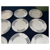 Set of 10 White Lattice Ceramic Plates, 10-Inch Diameter