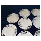 Set of 10 White Lattice Ceramic Plates, 10-Inch Diameter