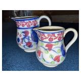 Vintage Stick Spatter Ironstone Floral Ceramic Pitchers Set of 2