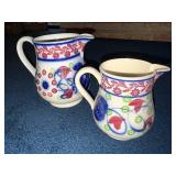 Vintage Stick Spatter Ironstone Floral Ceramic Pitchers Set of 2