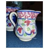 Vintage Stick Spatter Ironstone Floral Ceramic Pitchers Set of 2