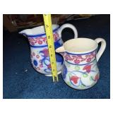 Vintage Stick Spatter Ironstone Floral Ceramic Pitchers Set of 2