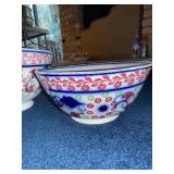 Set of 2 British Ironstone Pedestal Bowls, Flow Blue and Stick Spatter