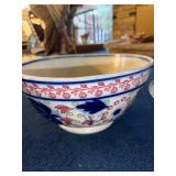 Set of 2 British Ironstone Pedestal Bowls, Flow Blue and Stick Spatter