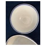 Set of 2 British Ironstone Pedestal Bowls, Flow Blue and Stick Spatter