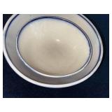 Set of 2 British Ironstone Pedestal Bowls, Flow Blue and Stick Spatter