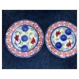 Antique Stick Spatter Ironstone Decorative Plates with Floral and Bird Patterns