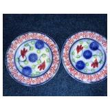 Antique Stick Spatter Ironstone Decorative Plates with Floral and Bird Patterns