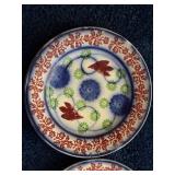 Antique Stick Spatter Ironstone Decorative Plates with Floral and Bird Patterns
