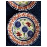 Antique Stick Spatter Ironstone Decorative Plates with Floral and Bird Patterns