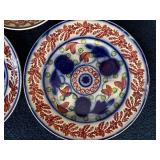 Set of 3 Vibrant Antique Stick Spatter Ironstone Floral Pattern Ceramic Bowls