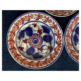 Set of 3 Vibrant Antique Stick Spatter Ironstone Floral Pattern Ceramic Bowls