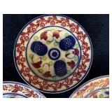 Set of 3 Vibrant Antique Stick Spatter Ironstone Floral Pattern Ceramic Bowls