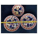 Set of 3 Vibrant Antique Stick Spatter Ironstone Floral Pattern Ceramic Bowls